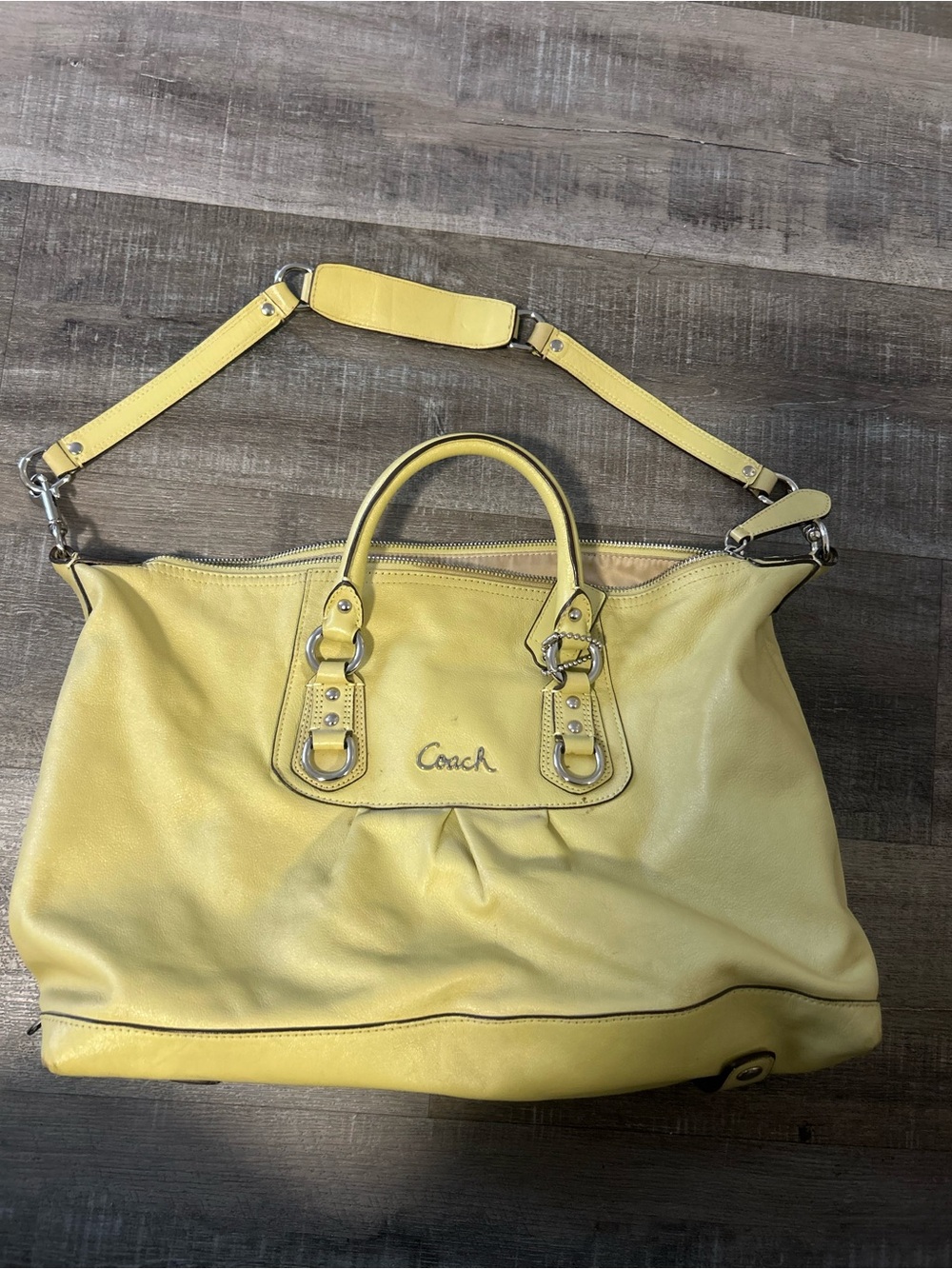 Coach Yellow Leather Shoulder Satchel with Top Handles